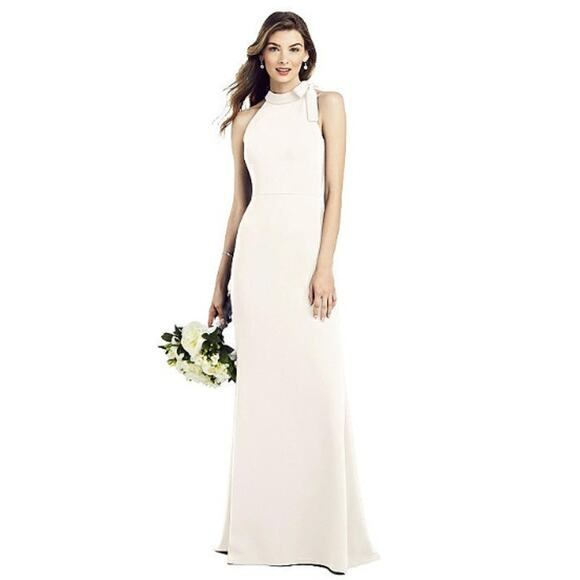 After Six High Neck Halter Backless Bridesmaid Formal Dress Ivory Size 14R 6827 - Picture 1 of 16